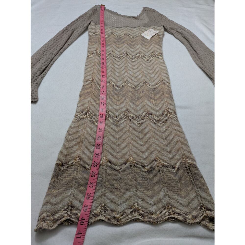 FREE PEOPLE Beige Soft Sweater Dress Short Knit Long Bell Sleeves Academia Sheer - Picture 14 of 16